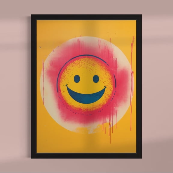 Smiley Face Print Poster Yellow Wall Art, Eclectic Gallery Poster, Size 12x18 UNFFRAMED F03.1.8l618
