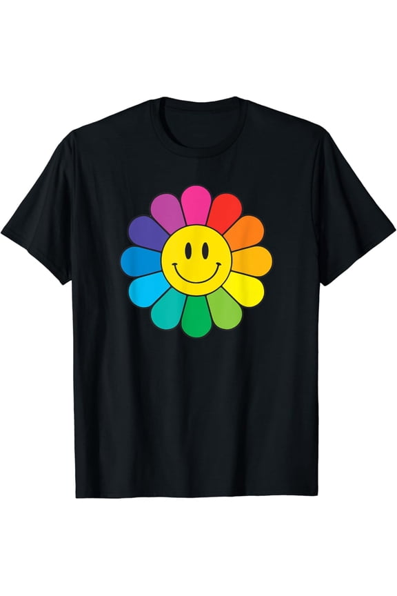 Smiley Face Retro Rainbow Flower T-Shirt, F883 Sweatshirt All Size S-5XL