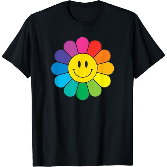 Smiley Face Retro Rainbow Flower T-Shirt, F883 Tshirt All Size S-5XL