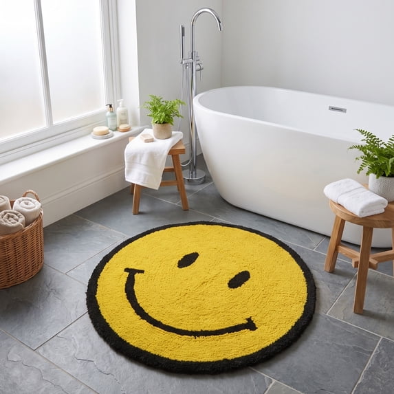 Smiley Face Reversible Round Bath Mat Rug