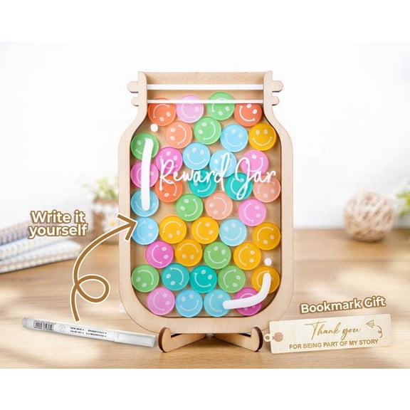 Smiley Face Reward Jar, Personalized Gift for Teacher, Colorful Classroom Decor, Back to School Gift, Custom Name Reward for Kids