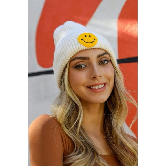 Smiley Face Ribbed Beanie 🙂