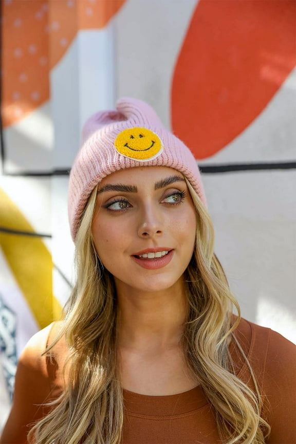 Smiley Face Ribbed Beanie ?