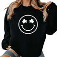 thumbnail image 1 of Smiley Face Shamrock Print Graphic Sweatshirt Black S-6XL Womens Cute Casual Streetwear Tops, 1 of 5