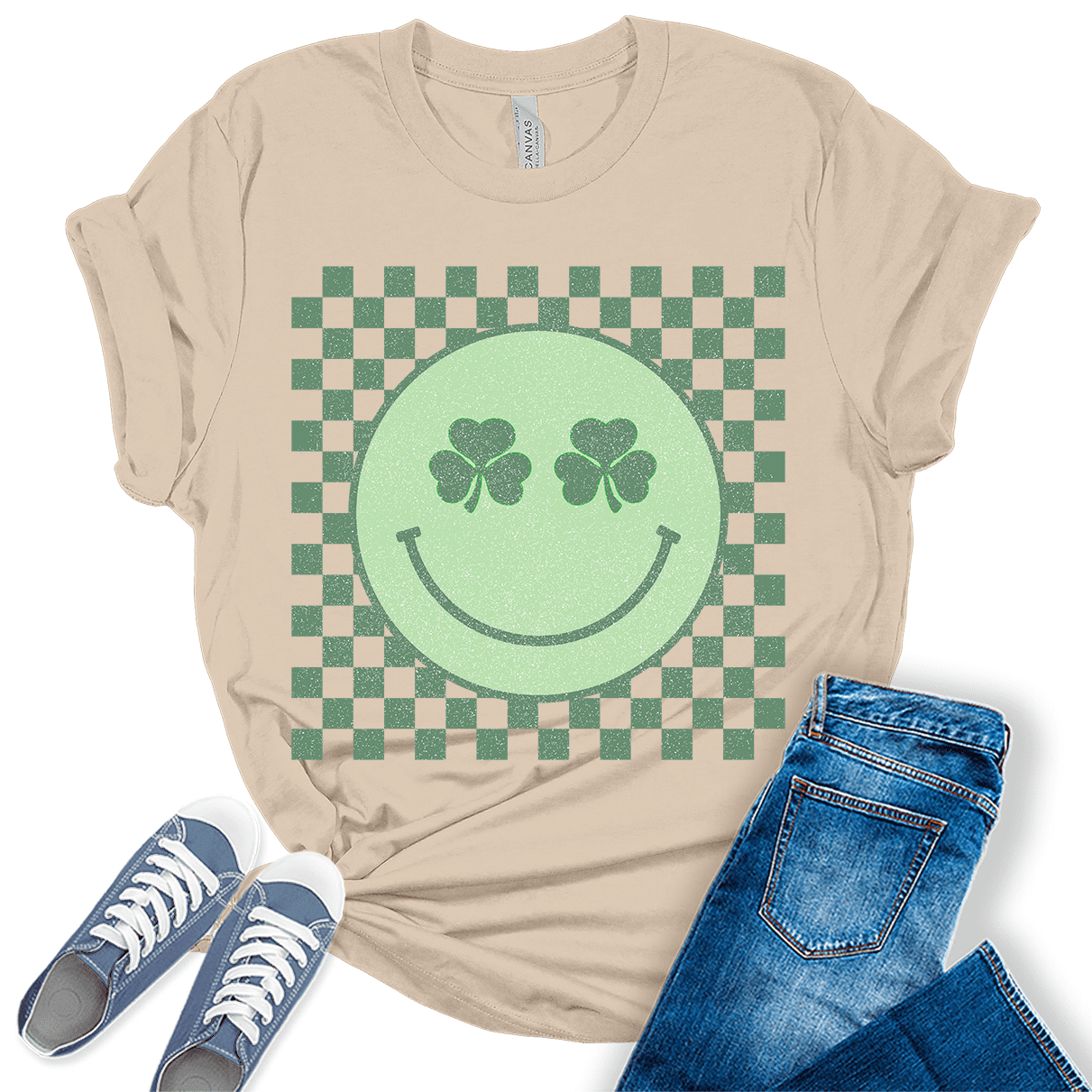 Smiley Face Shamrock Shirt St Patrick Women Graphic Tees - Walmart.com