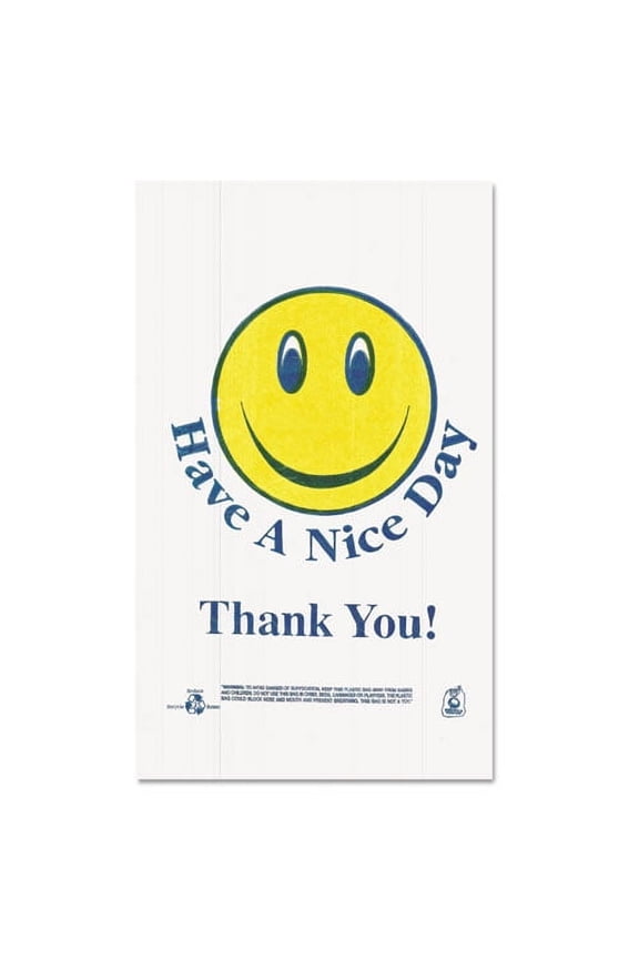 Smiley Face Shopping Bags, 12.5 Microns, 11.5" X 21", White, 900/carton | Bundle of 2 Cartons