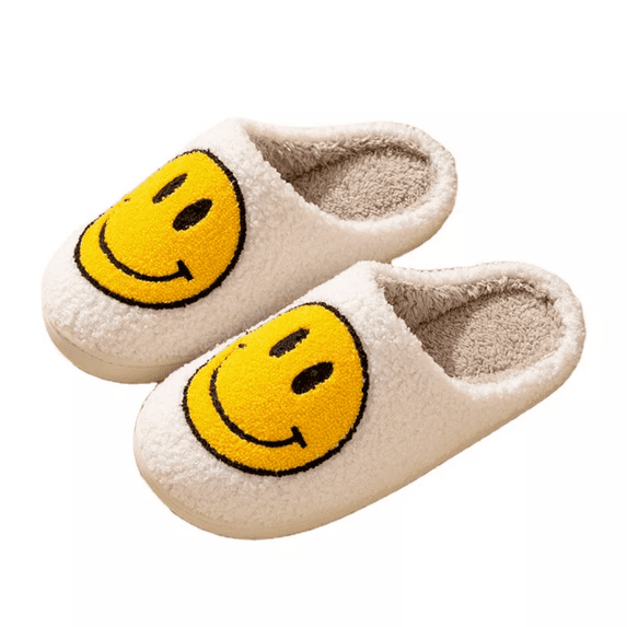 Smiley Face Slippers (Unisex), Slip Resistant, Slide-On House Shoes, Yellow Original (US Womens 7 / Mens 5.5)