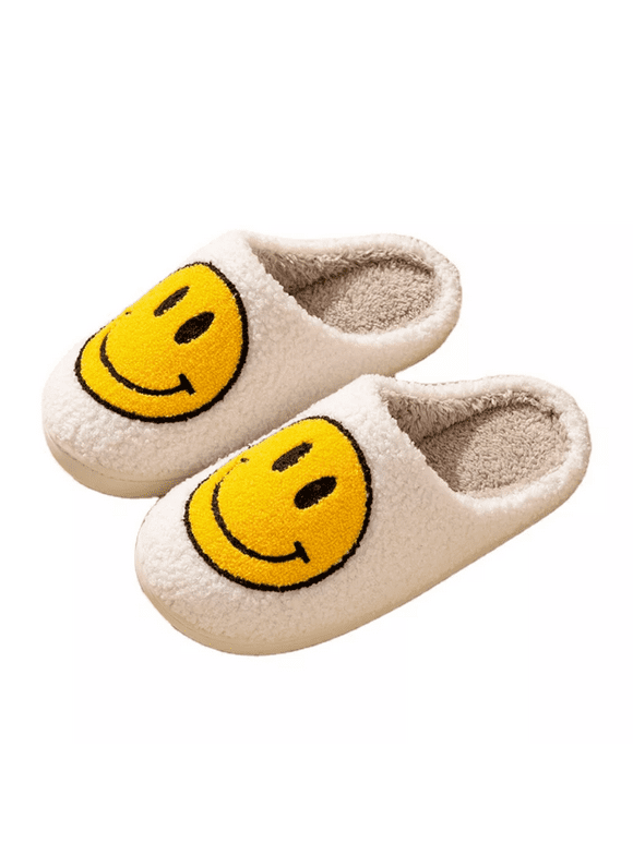 Smiley Face Slippers (Unisex), Slip Resistant, Slide-On House Shoes, Yellow Original (US Womens 7 / Mens 5.5)