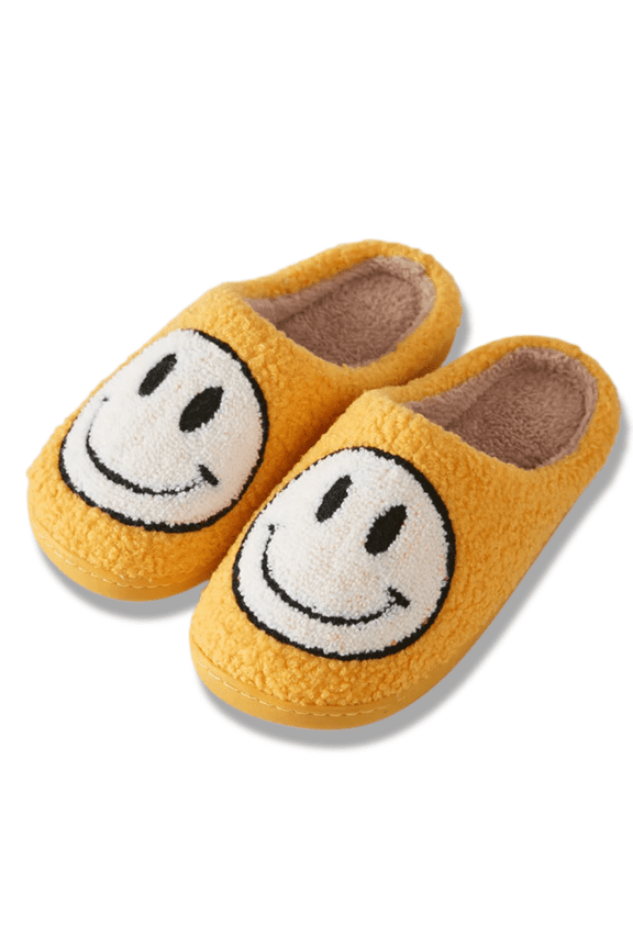 Smiley Face Slippers (Unisex), Slip Resistant, Slide-On House Shoes, Yellow (US Womens 7 / Mens 5.5)