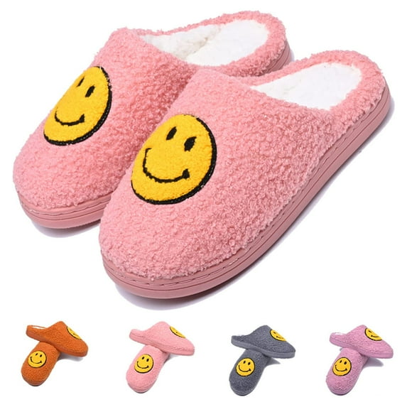 Smiley Face Slippers for Kids/Children, Anti-Slip Soft Plush Comfy Indoor Slippers