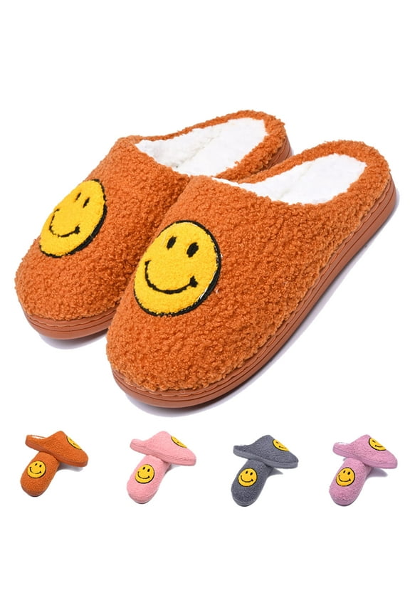 Smiley Face Slippers for Kids/Children, Anti-Slip Soft Plush Comfy Indoor Slippers