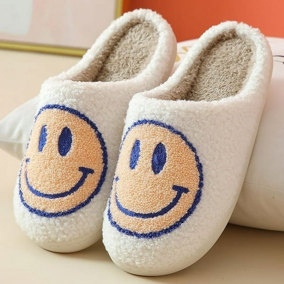 Smiley Face Slippers for Women Men Anti-Slip Soft Plush Comfy Indoor Slippers Couple Style Home Shoes