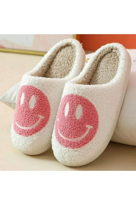 Smiley Face Slippers for Women Men Anti-Slip Soft Plush Comfy Indoor Slippers Couple Style Home Shoes