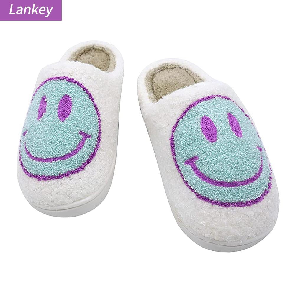 Lankey Fuzzy Smiley Face Slippers Comfort Indoor/Outdoor SlipOn for