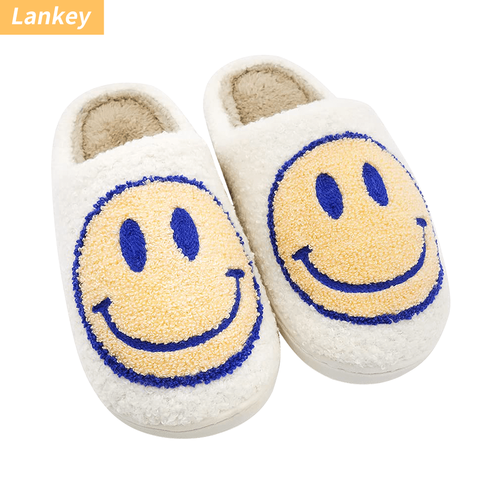 Smiley Face Slippers for Women Men, AntiSlip Soft Plush Comfy Indoor