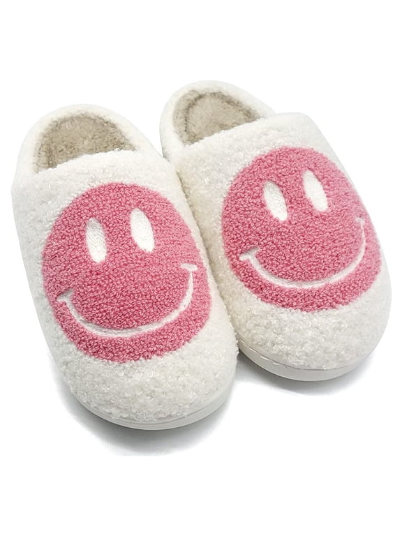 Smiley Face Slippers for Women Men, Anti-Slip Soft Plush Comfy Indoor Slippers, US 7-8 (40-41)