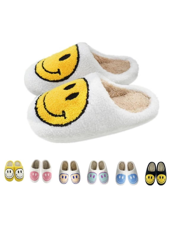 Smiley Face Slippers for Women Men, Anti-Slip Soft Plush Comfy Indoor Slippers, US 9-10 (42-43)