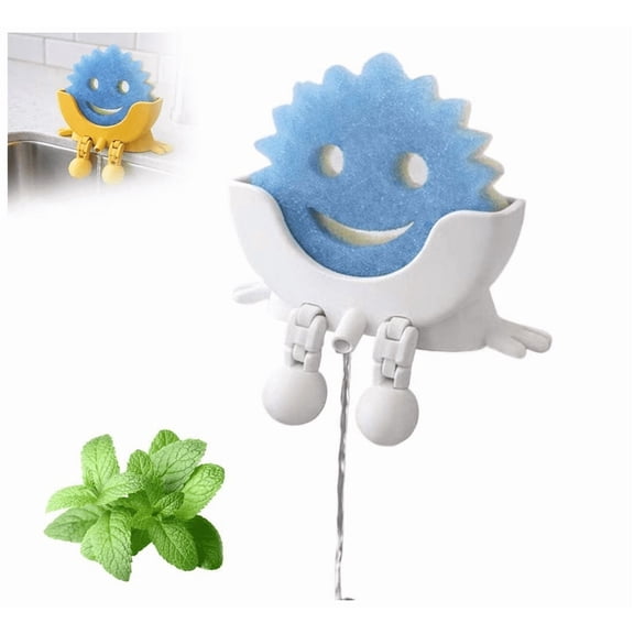 Smiley Face Sponge Holder – Sponge Holder for Kitchen Sink Hanging, Funny Sponge Holder, No Tools Installation, Spac-Saving & Quick Drying Sponge Storage Organizer - (Whith)