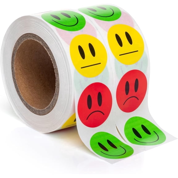 Smile Face Stickers 1000 pcs | Green/Yellow/Red Smile Stickers for Teachers Parents Rewards, 3 Designs, 2 Rolls of 500 Labels Each
