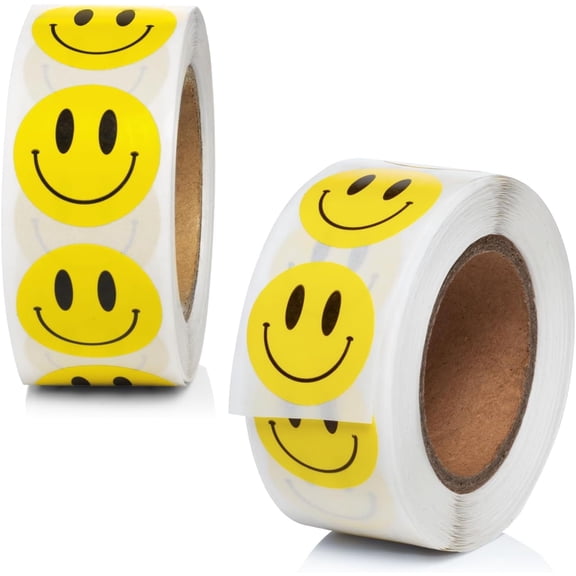 Smile Face Stickers 1000 pcs | Yellow Happy Smile Stickers for Teachers Parents Rewards, 2 Rolls of 500 Labels Each