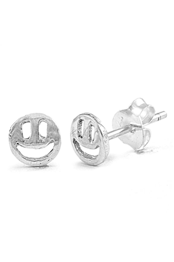 Smiley Face Stud Earrings .925 Sterling Silver Jewelry Female Unisex