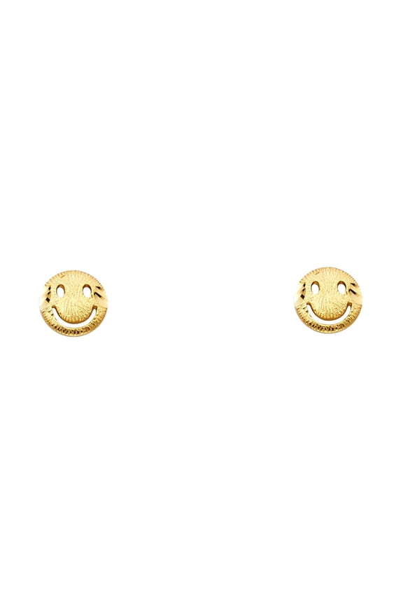 Smiley Face Stud Earrings Solid 14k Yellow Gold Round Happy Face Studs Polished Small Cute! 7 x 7 mm