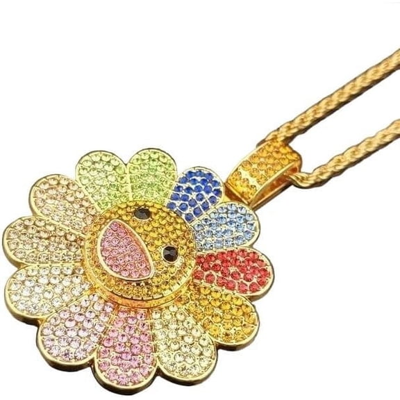Smiley Face Sunflower Necklace Takashi,Colorful Petal Smiley Face NecklaceSpinning Plate