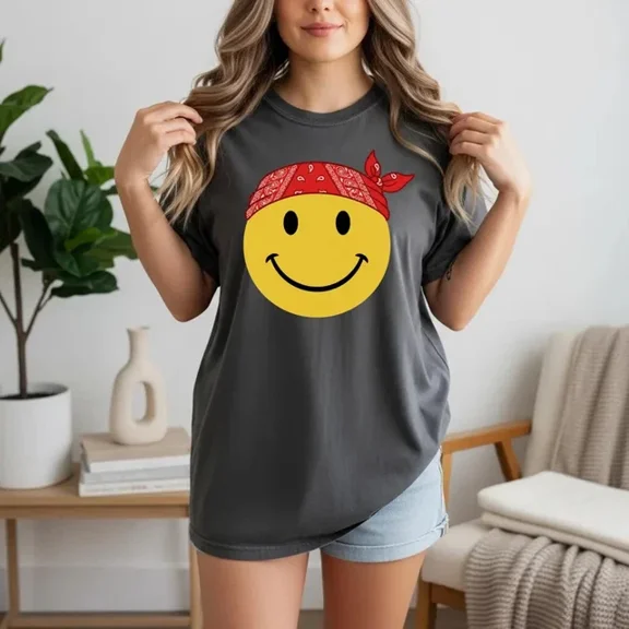Smiley Face T-Shirt Shirt Happy Retro Design Unisex Soft Cotton