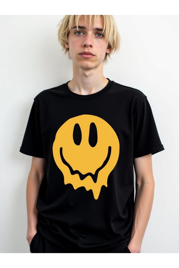 Smiley Face Tee mens t-shirt black casual funny spring and summer clothing Spring and summer outdoor loungewear Retro Unisex Shirt Cotton tshirts