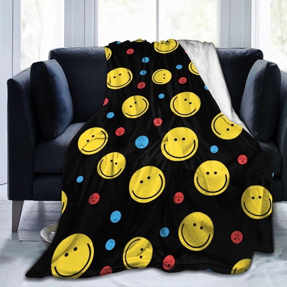 Smiley Face Throw Blanket Soft Smiley Fleece Blanket Men Women Gift for Kids Boys Girls for Party Couch Sofa Bed Deco Blankets