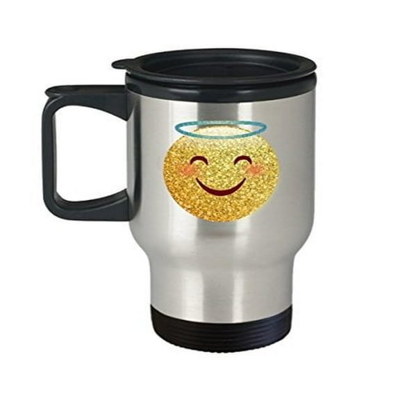 Smiley Face Travel Mug - 14 oz Stainless Steel Coffee Cup - Fun Emoji Gift