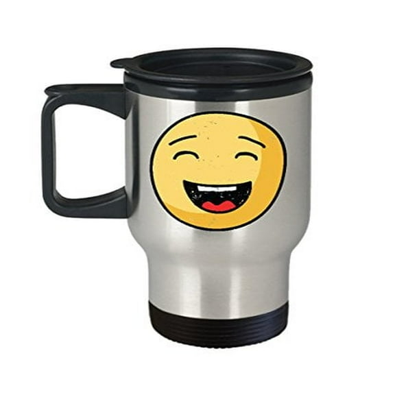 Smiley Face Travel Mug - 14 oz Stainless Steel Coffee Cup - Perfect Emoji Gift