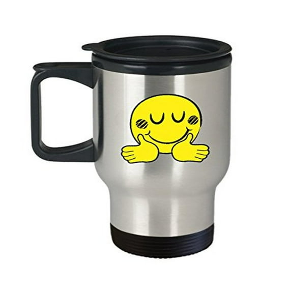 Smiley Face Stainless Steel Travel Mug - 14 oz Coffee Cup Gift for Emoticon Lovers
