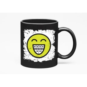 Smiley Face With Braces. Cute Graphic Design, Black 11oz Ceramic Mug
