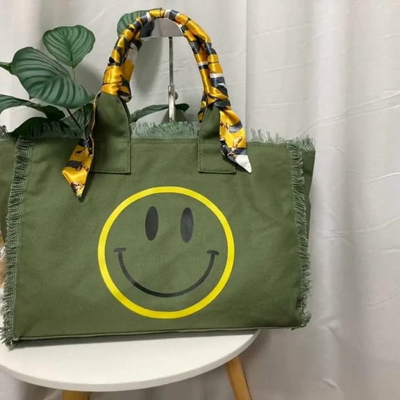 Smiley Face canvas bag (green)