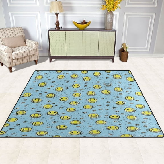 Smiley Faces 80''x58'' Extra Large Plush Memory Foam Rug, Soft, Absorbent, Non Slip