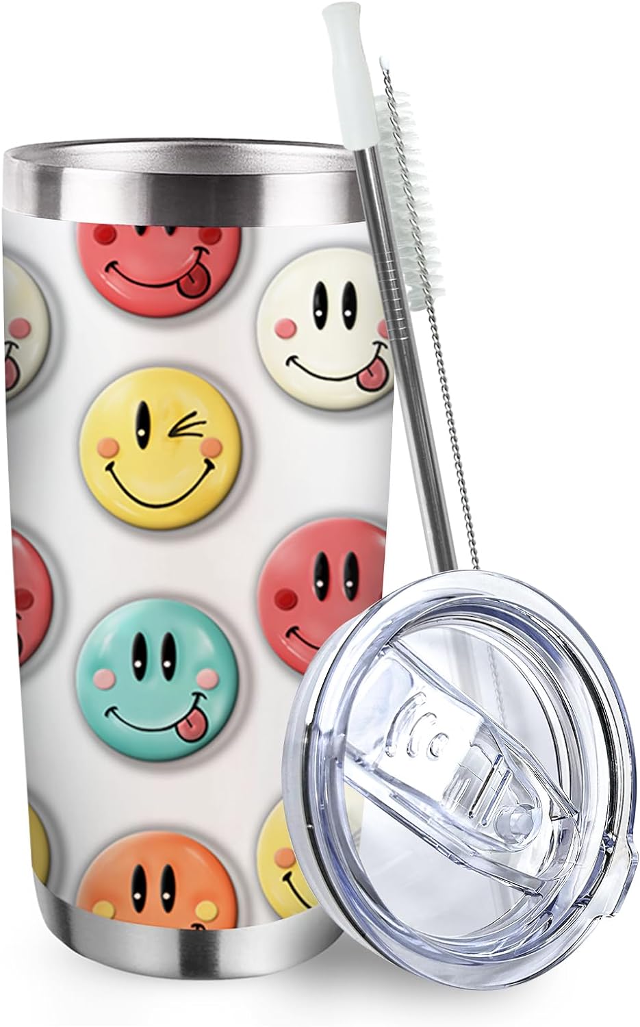 Smiley Faces Emoji Tumbler with Lid and Straw, Colorful Smiling Face Funny  Stainless Steel Travel Coffee Cup,Cute Cartoon Birthday Gifts for Women,  20oz Double Wall Vacuum Insulated Mug - Walmart.com
