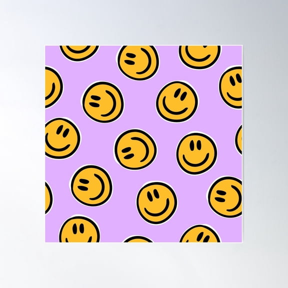 Smiley Faces Pattern On Mauve - Elegant Retro Design - Numbered Clock Included Poster Wall Art, Modern Wall Decor For Living Room Bedroom, 30x30 UNFRAMED