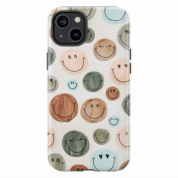Smiley Faces Phone Case – Hand-Drawn Pastel Vibes | Dual Layer for iPhone 16/15/14/13/12/11 Pro Max