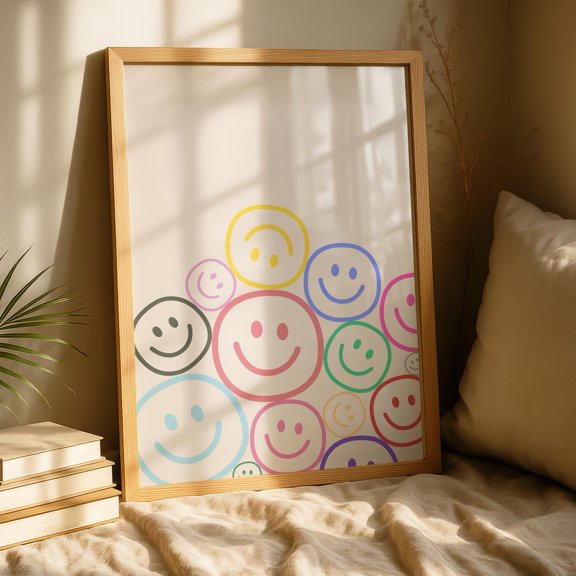 Smiley Faces Poster Happy Positive Wall Art , Poster Print Only