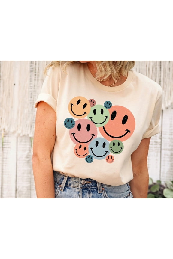 Smiley Faces Shirt Positivity Happy Face Aesthetic Good Vibes Think Positive Clothing Retro T Tshirt All Size S-3Xl