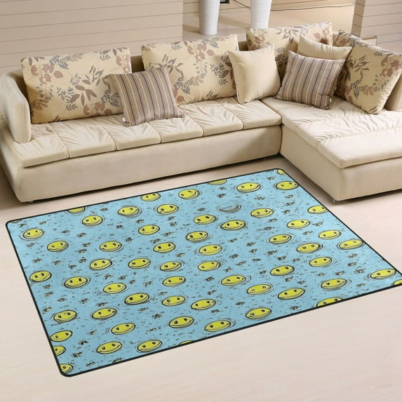 Smiley Faces Soft Polyester Area Rug 60''x39'', Non Slip, Memory Foam, Water Absorbent