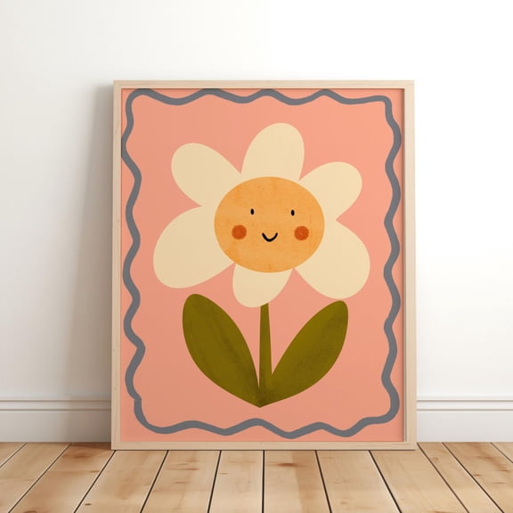 Smiley Flower Print Watercolour Flower Illustration Eco Nursery Art Room Art Gifts For Her Room Colour Pop Nursery, Unframed Paper Print