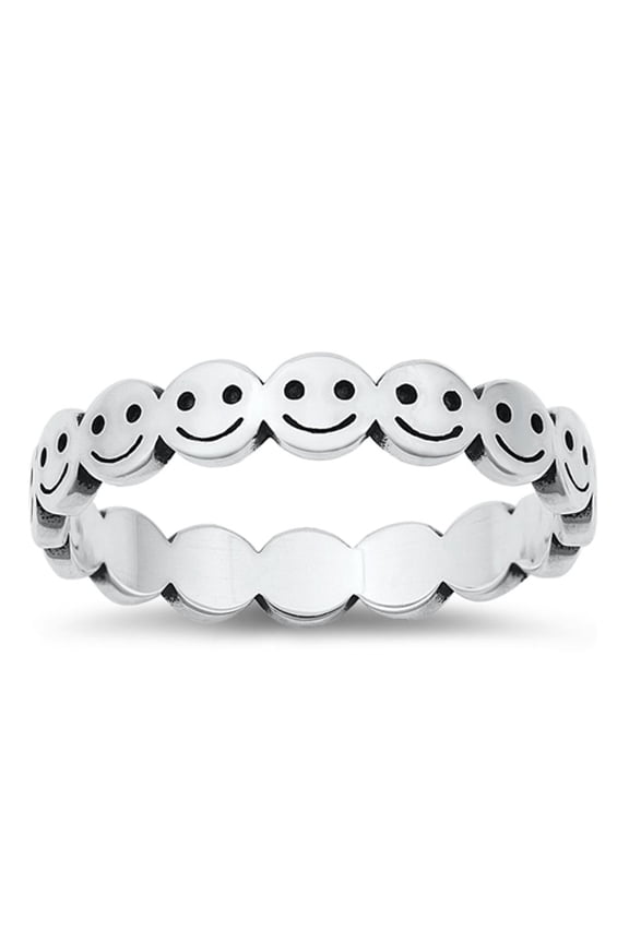 Smiley Happy Face Eternity Promise Ring .925 Sterling Silver Band Jewelry Female Male Unisex Size 10