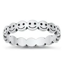 Smiley Happy Face Eternity Promise Ring .925 Sterling Silver Band Jewelry Female Male Unisex Size 7
