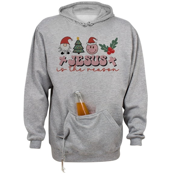 Smiley Jesus Is the Reason Christmas Beer Holder Tailgate Hoodie Sweatshirt Unisex 2X-Large Oxford