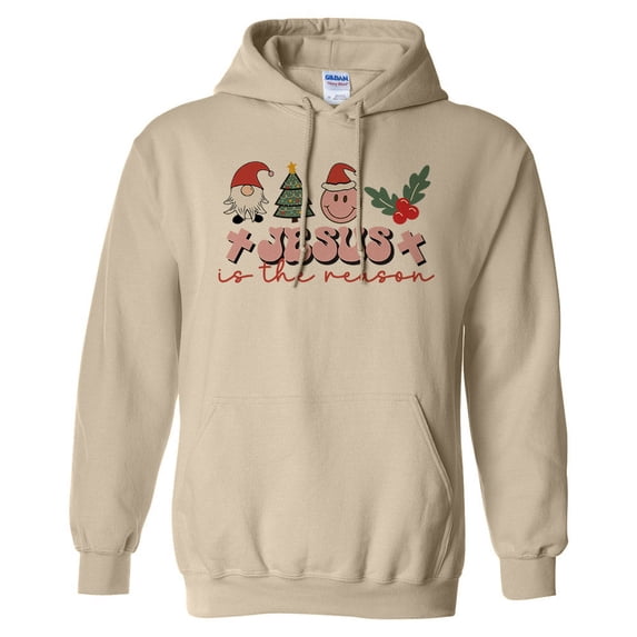 Smiley Jesus Is the Reason Christmas Hoodie Sweatshirt Unisex Small Sand