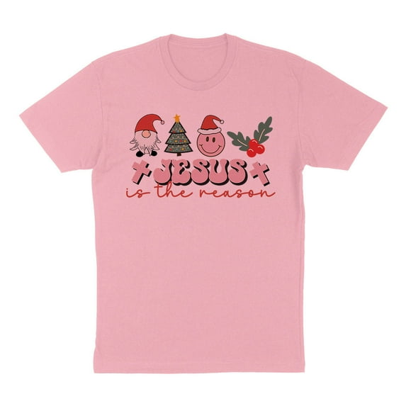 Smiley Jesus Is the Reason Christmas Shirt Unisex Medium Pink