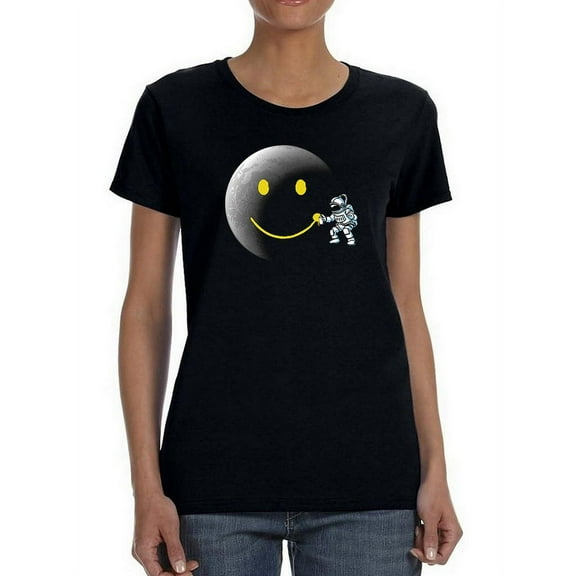 Smiley Moon Shaped T-Shirt Women -GoatDeals Designs, Female Large