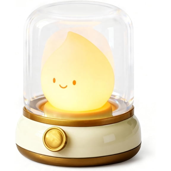 Smiley Night Light for Baby Nursery, Rechargeable LED Candle Lamp, Dimmable Eye, Caring Mood Light with Timer, Cute Portable Nightlight Gift for Mom, Kids, Toddler, Bedroom & Decor